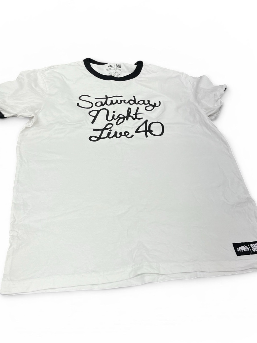 SNL Celebrating 40 Years T Shirt Size L, 100 Cotton, White T Shirt Black Letters